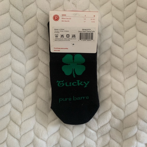 Pure Barre “Feeling Tucky” Black Grip Socks with Green Clover [Small] - Picture 2 of 4